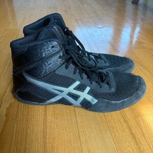 ASICS Matcontrol 3 Wrestling Shoes Black Silver High Tops Mens Sz 10 US Eu 42.5